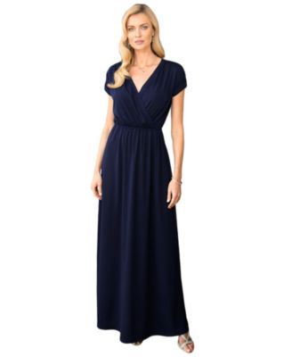 Women's V-Neck Maxi Dress with Short Sleeves