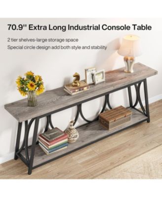 70.9 inch Extra Long Console Table, Industrial Sofa Table Behind Couch with 2 Tier Storage Shelf, Narrow Entryway Hallway Accent Table