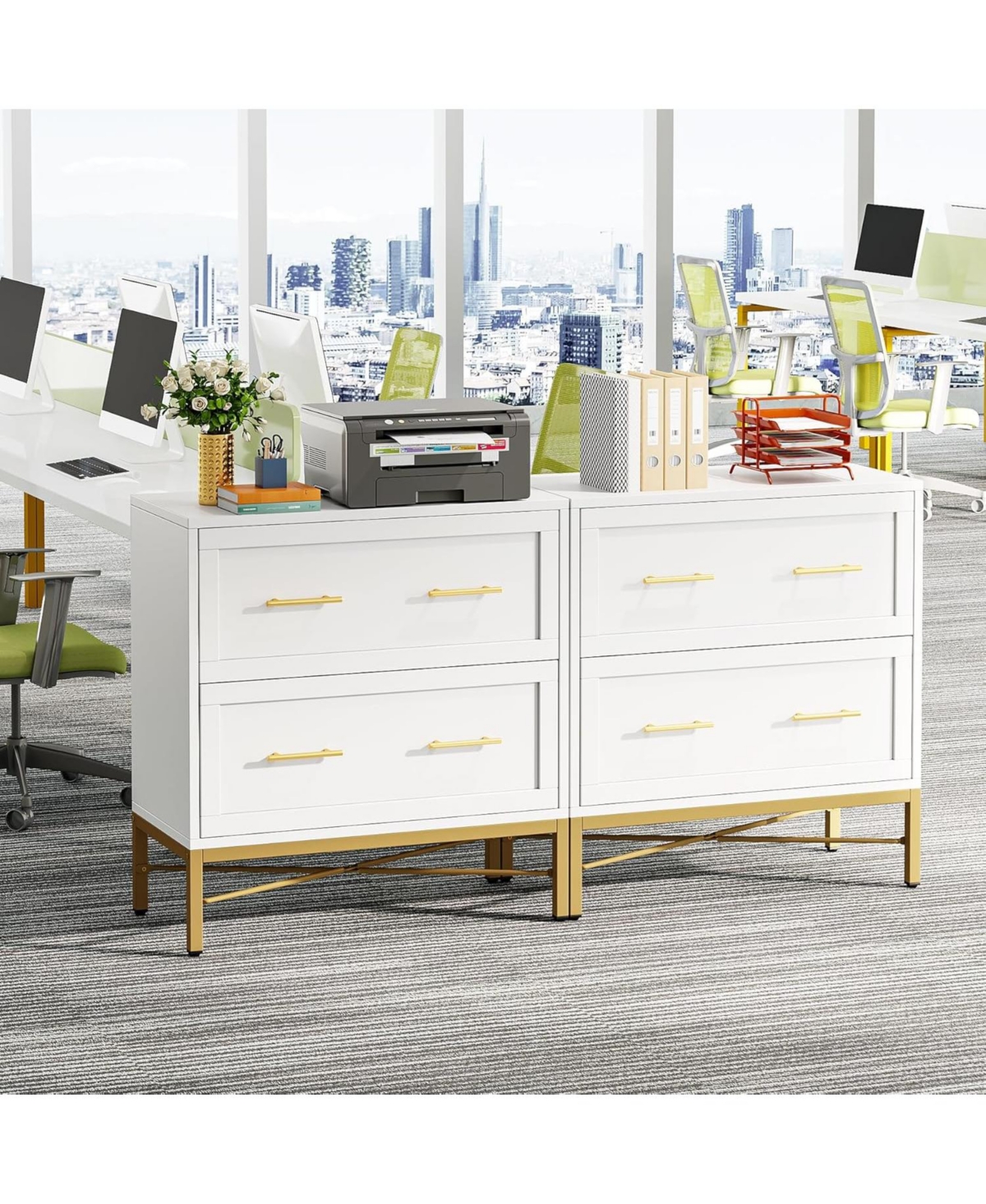 Tribesigns 2 Drawer File Cabinet, Modern Lateral Filing Cabinet for Letter/Legal/A4 Size, Large File Storage Cabinets Printer Stand with Storage