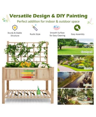 Raised Garden Bed Elevated Wooden Planter Box with Trellis