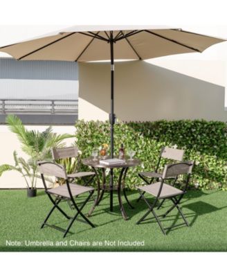 Patio Cast Aluminum Table 31 Inch Diameter Round Table with Umbrella Hole-Copper