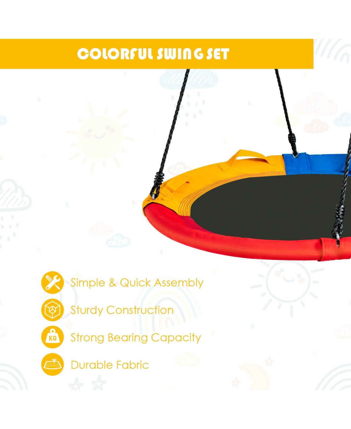 Sugift Kids inch Saucer Tree Outdoor Round Platform Swing with Pillow and Handle