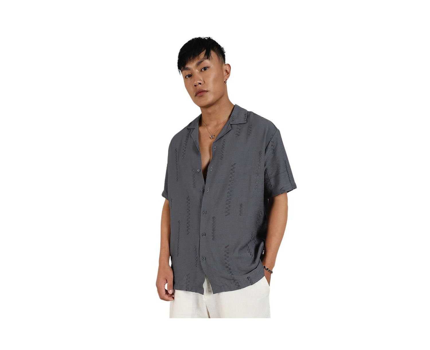 Men's Ash Grey Embroidered Twist Shirt