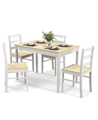 5-Piece Dining Set Solid Wood Kitchen Furniture with Rectangular Table & 4 Chairs