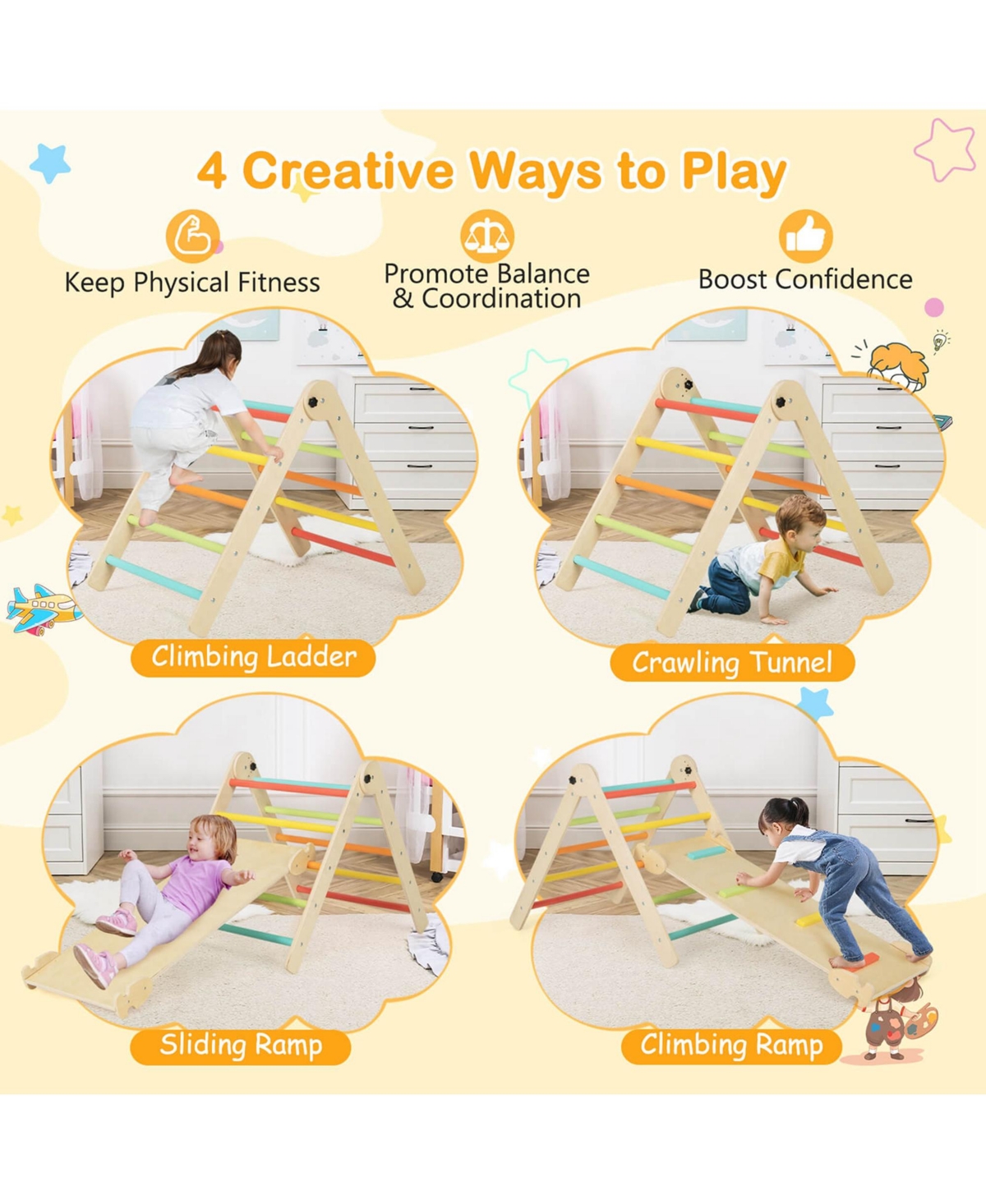 Costway 3-in-1 Triangular Climbing Toys Foldable & Height-adjustable Triangle Set - Assorted pre-pack