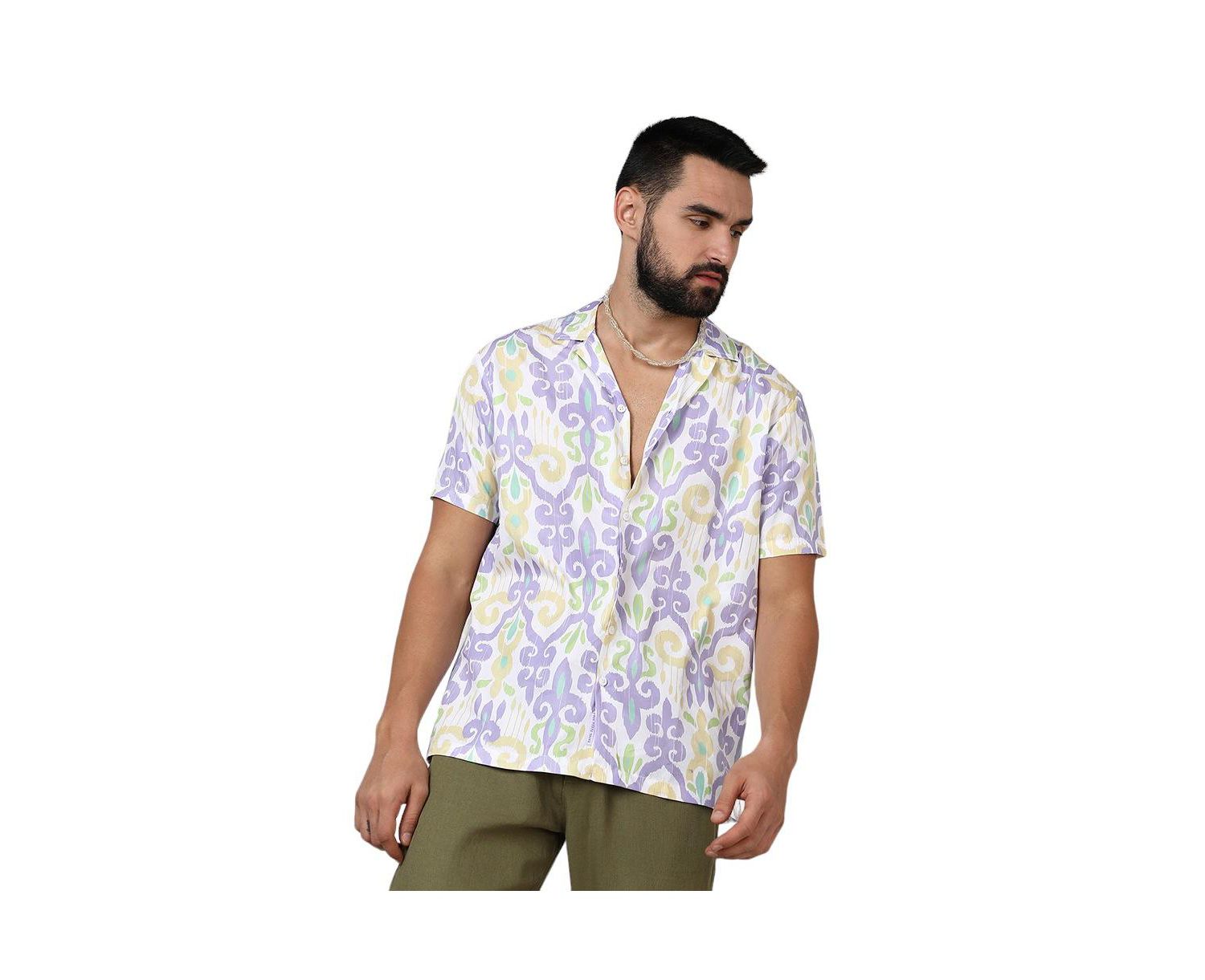 Men's Lilac & Pale Yellow Ethnic Shirt