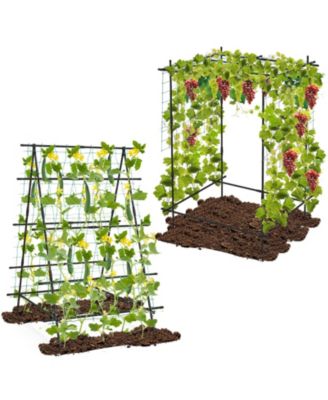 A-Frame Garden Cucumber Trellis with Netting for Outdoor Climbing Plants