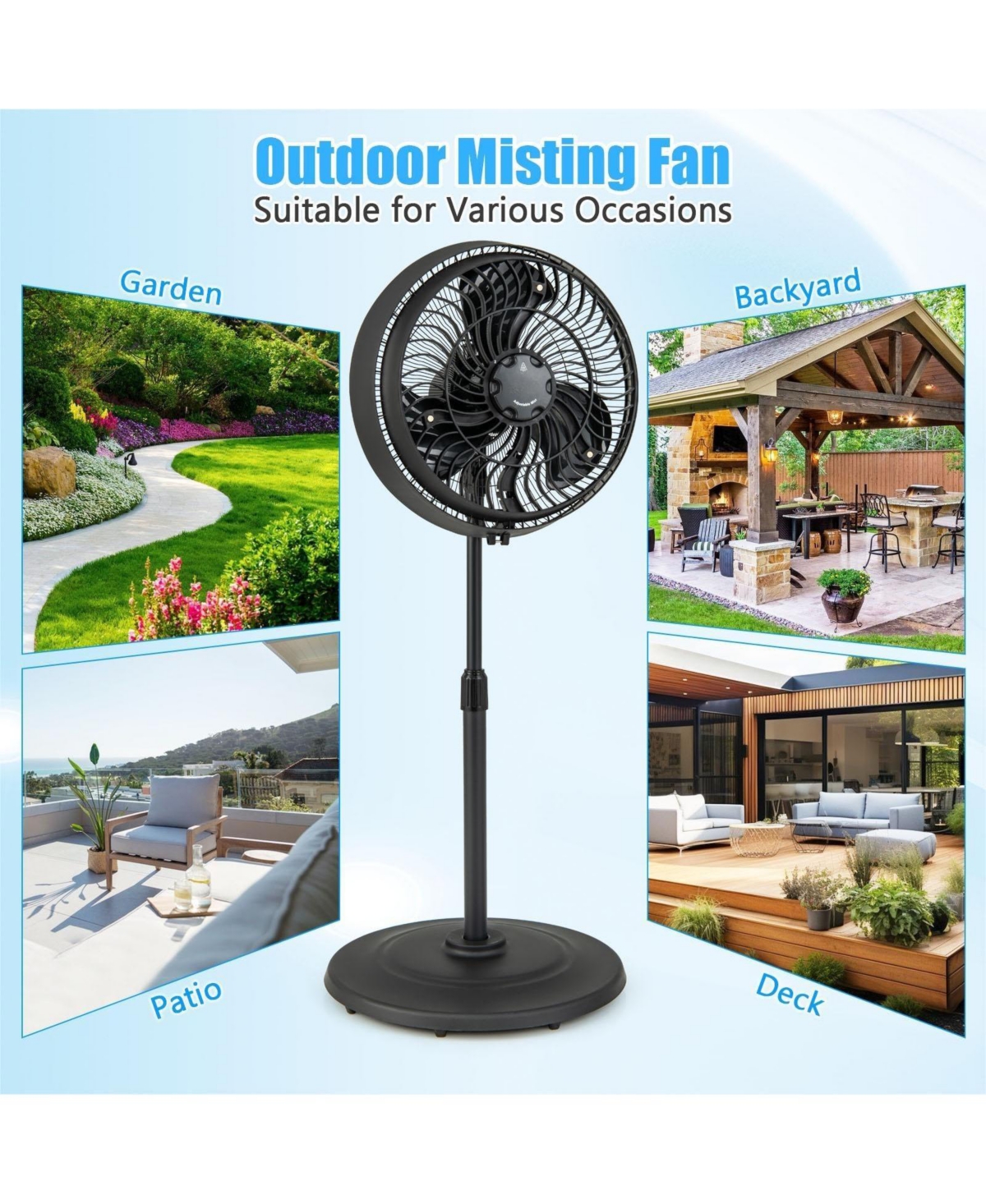16 Inch Outdoor Misting Fan Oscillating Pedestal Fan with 3 Mist Levels