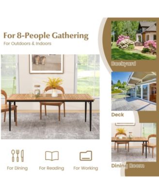 79 Inch Acacia Wood Outdoor Dining Table for 8 with 1.9 Inch Umbrella Hole