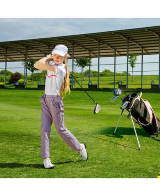 Junior Complete Golf Club Set with Stand Bag Rain Hood-Pink