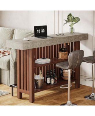 63-Inch Large Home Bar Unit, Modern 2-Tier Bar Table with Footrest, Corner Mini Coffee Bar Cabinet