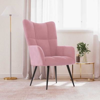 Relaxing Chair Pink Velvet (100% polyester), steel Medium
