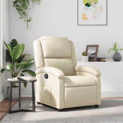 Recliner Chair Cream Faux Leather, Foam, Metal, Plywood Standard