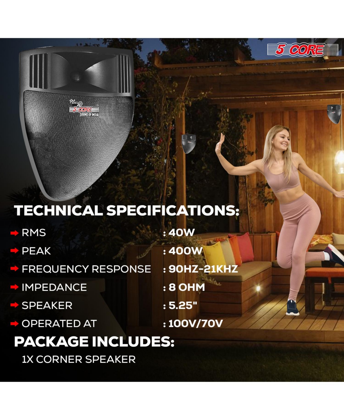 5 Core Outdoor Speaker Waterproof System Wall Mounted Indoor Patio Backyard Surround Sound Home