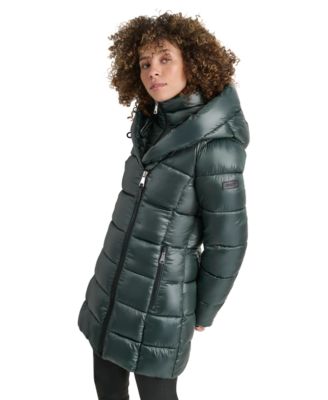 Women's Bibbed Shawl-Collar Packable Shine Puffer Coat