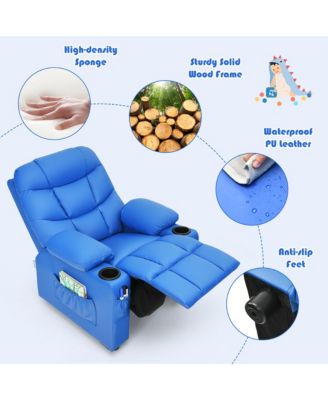 Kids Youth Recliner Chair PU Leather w/Cup Holders & Side Pockets