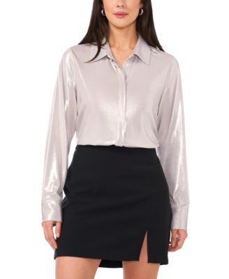 Vince Camuto - Women's Collared Knit Button-Down Blouse