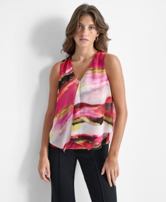 DKNY - Women's Printed V-Neck Sleeveless Top