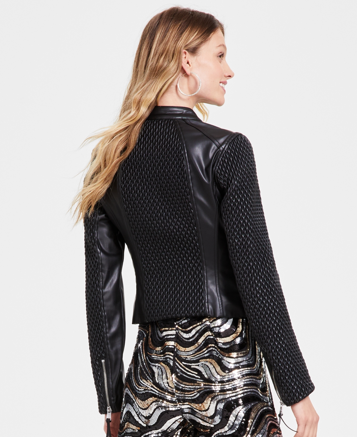 Guess Women's Rivers Textured Zippered Moto Jacket