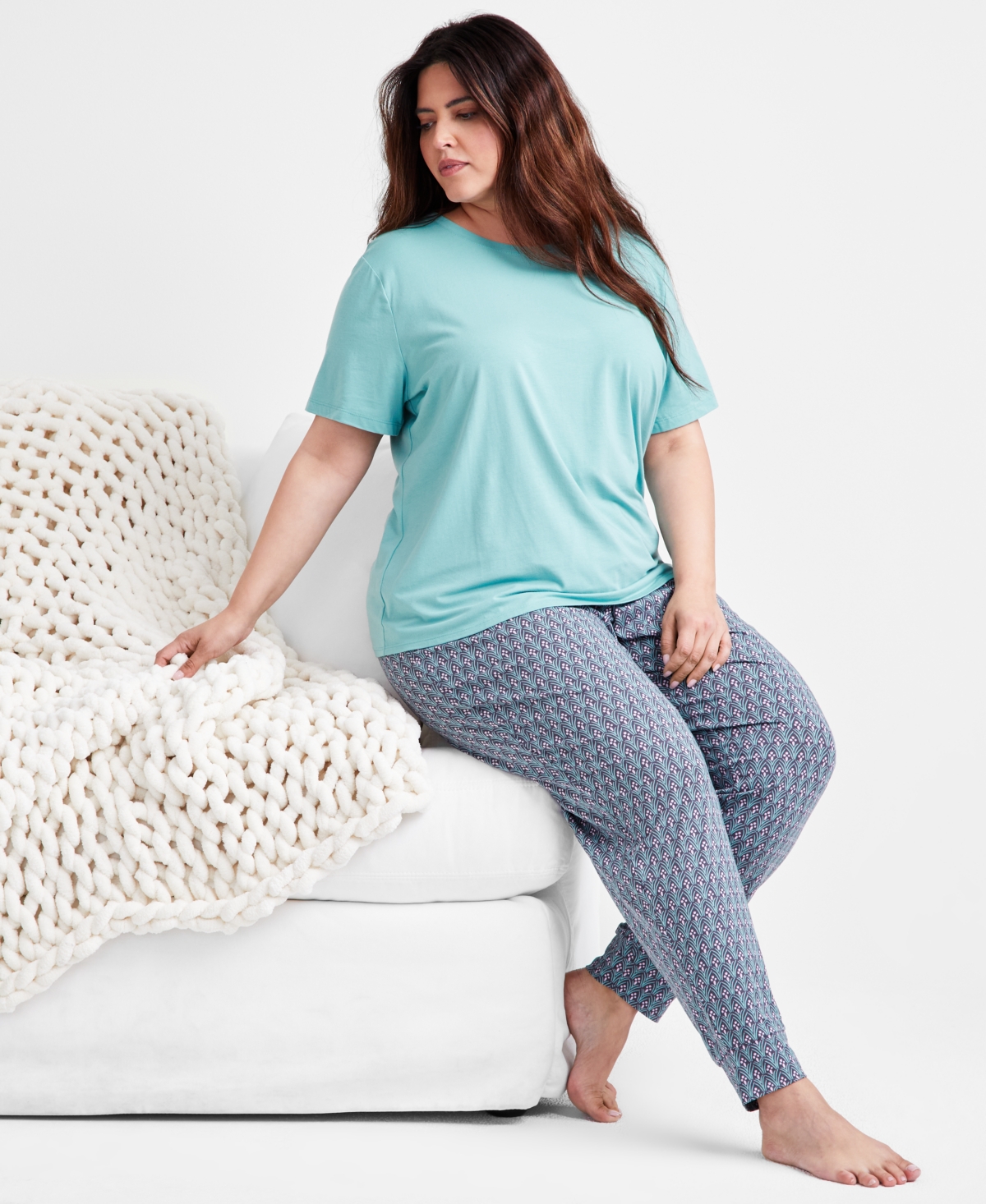 State Of Day Women's Printed Jogger Pajama Pants, Xs-3x, Created For Macy's In Leafy Geo