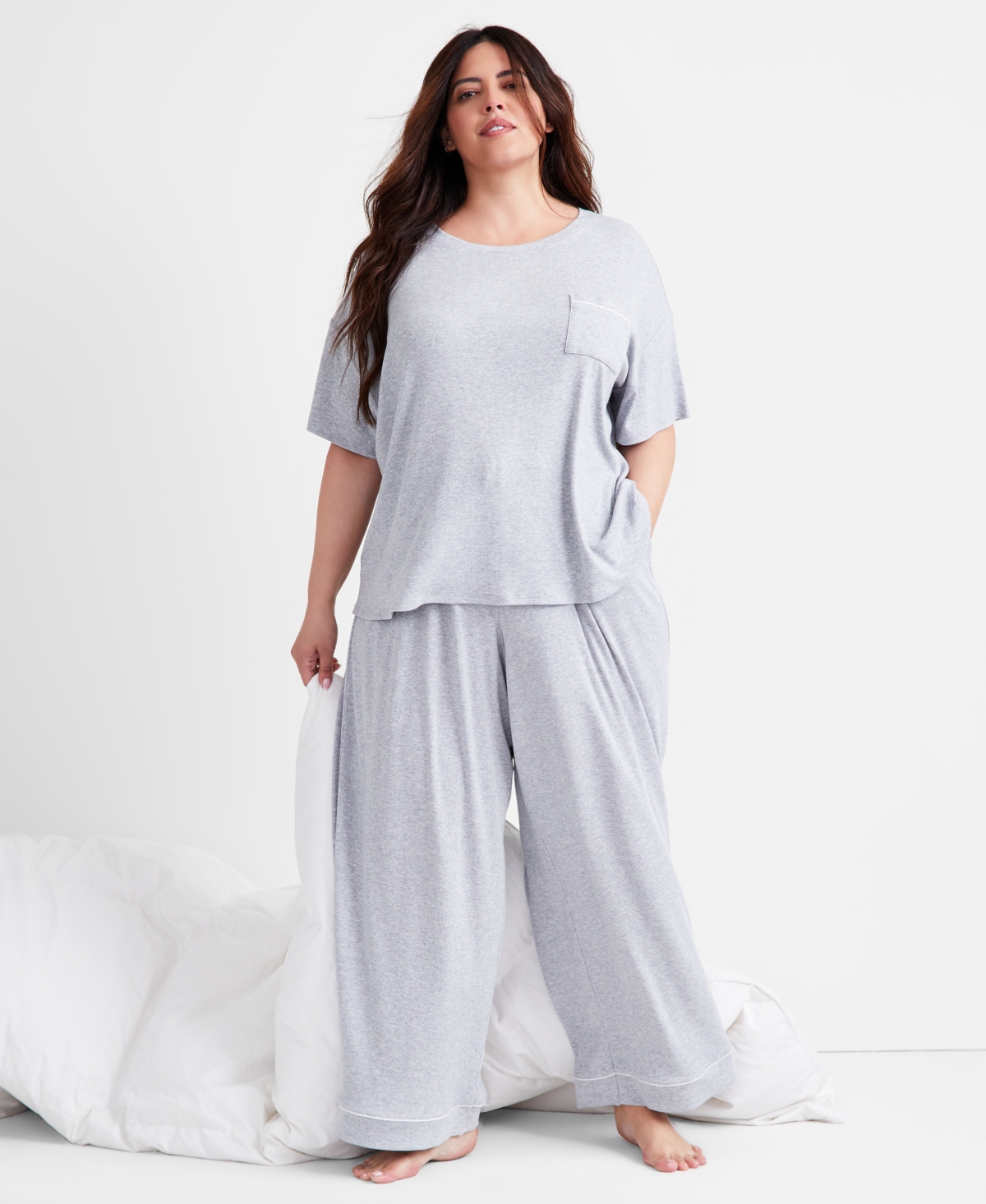 State Of Day Ribbed-knit Pajama Set Xs-3x, Created For Macy's In Sleep Grey