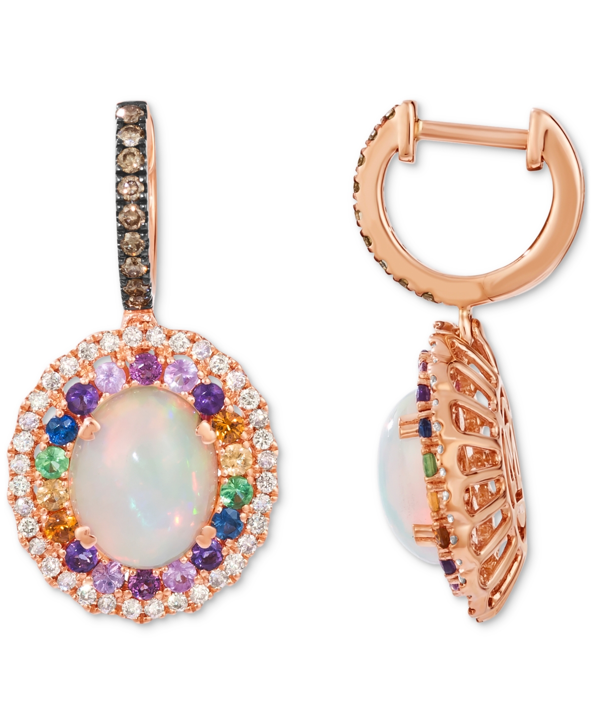 Le Vian Multi-gemstone (3-1/10 Ct. T.w.) & Diamond (5/8 Ct. T.w.) Oval Halo Drop Earrings In 14k Rose Gold In Rose Gold