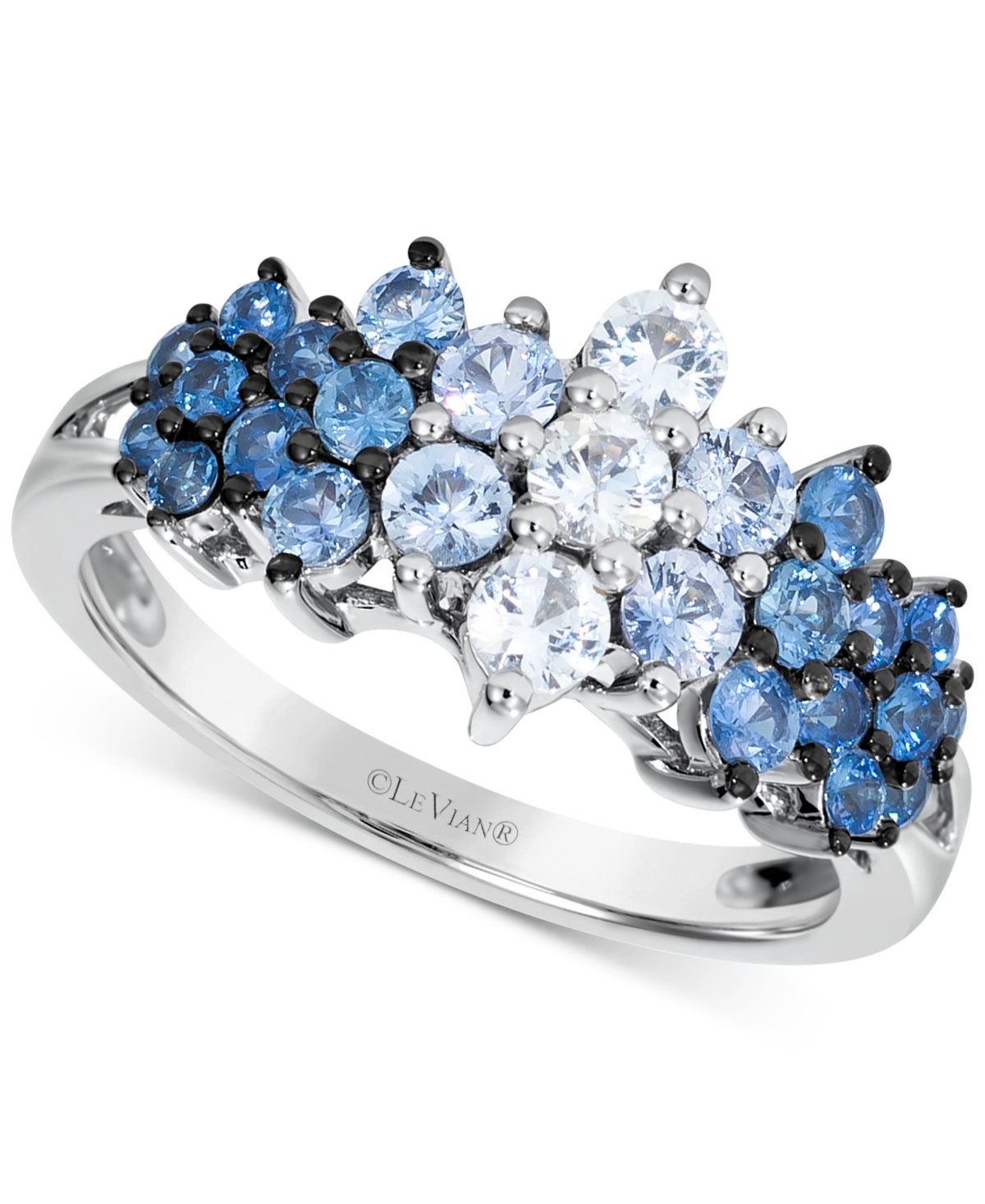 Le Vian Blue Ombre Sapphire (1 Ct. T.w.) & White Sapphire (1/3 Ct. T.w.) Cluster Ring In 14k White Gold In White Gold
