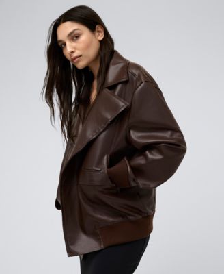 Women's Faux-Leather Oversized Raw-Edge Moto Jacket
