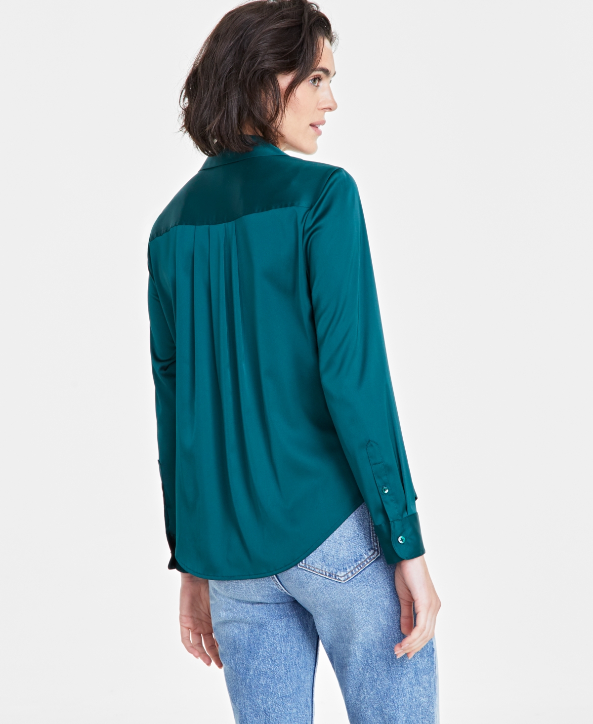 ON 34TH WOMEN'S BUTTON-FRONT LONG-SLEEVE SATIN UTILITY SHIRT, CREATED FOR MACY'S 