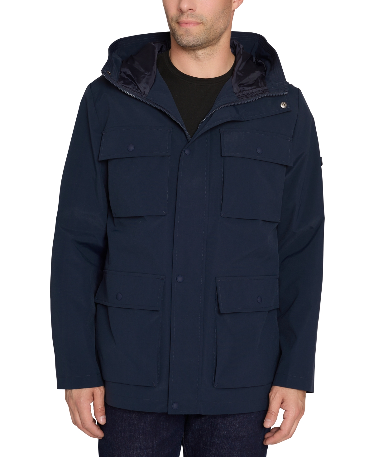 Sam Edelman Water Resistant Cargo Pocket Parka In Midnight Blue