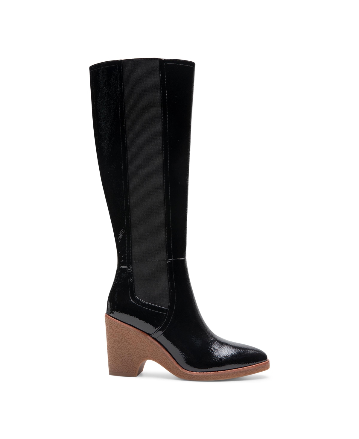Aerosoles Memphis Wedge Knee High Boot In Black Patent Crinkled Faux Leather-polyu