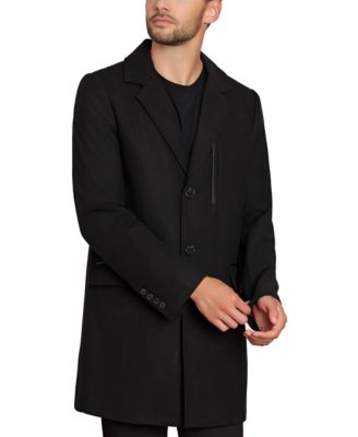 Men's Coat with Faux-Leather Trim