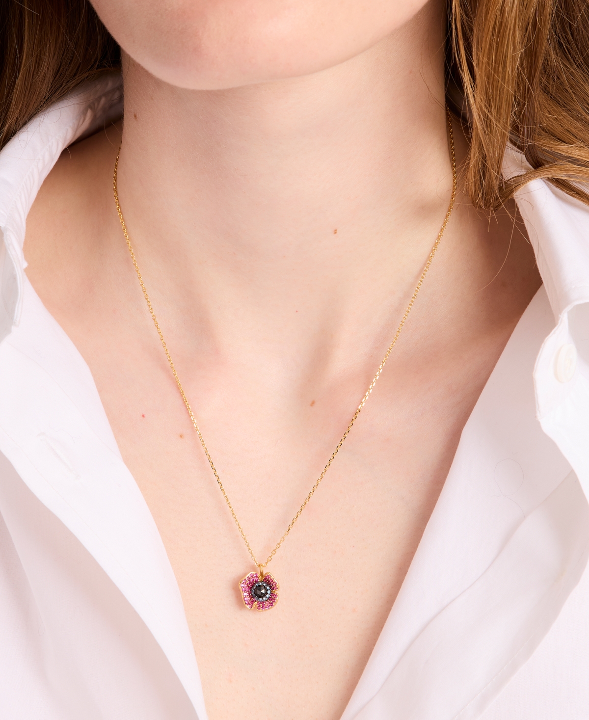 Kate Spade New York Gold-Tone Color Cubic Zirconia Poppy Mini Pendant Necklace, 16