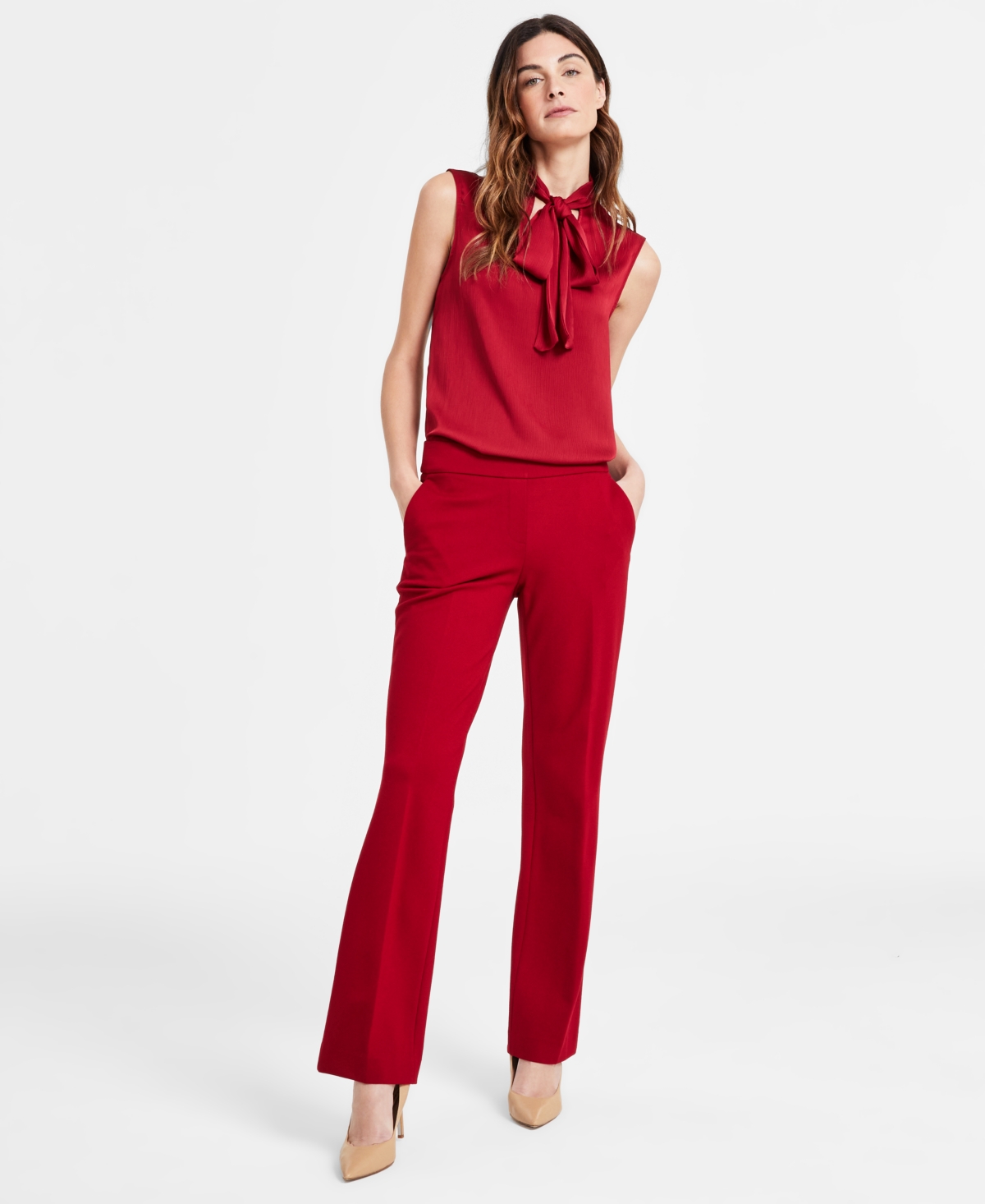 Anne Klein Women s Mid rise Pull on Slash pocket Pants In Titian Red ModeSens