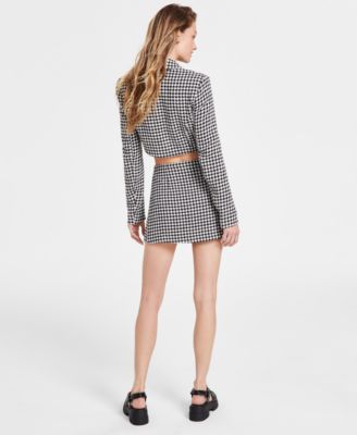 Steve Madden Rupi Houndstooth Tweed Cropped Blazer In Blk,wht