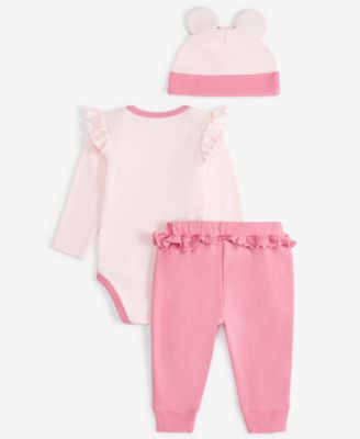 Baby Girls Minnie Mouse Hat, Bodysuit & Pants Set