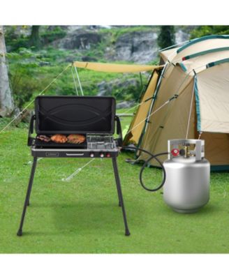 2-in-1 Gas Camping Grill and Stove with Detachable Legs-Black