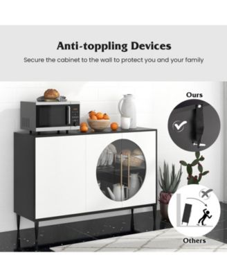 Sideboard Cabinet with Tempered Glass Door for Living Room Dining Room Kitchen-White