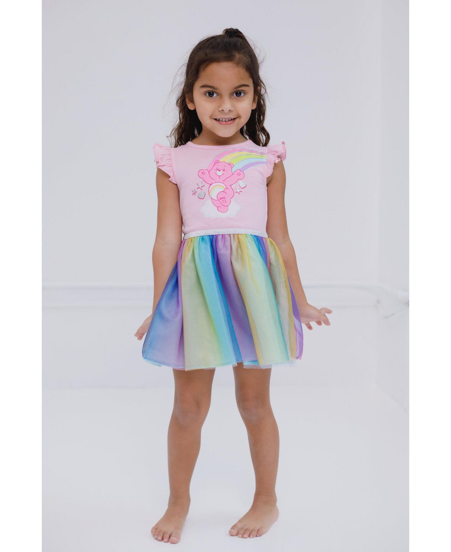Girls Cheer Bear Rainbow Tulle Dress