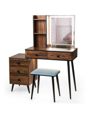 Vanity Makeup Table Set with Lighted Mirror