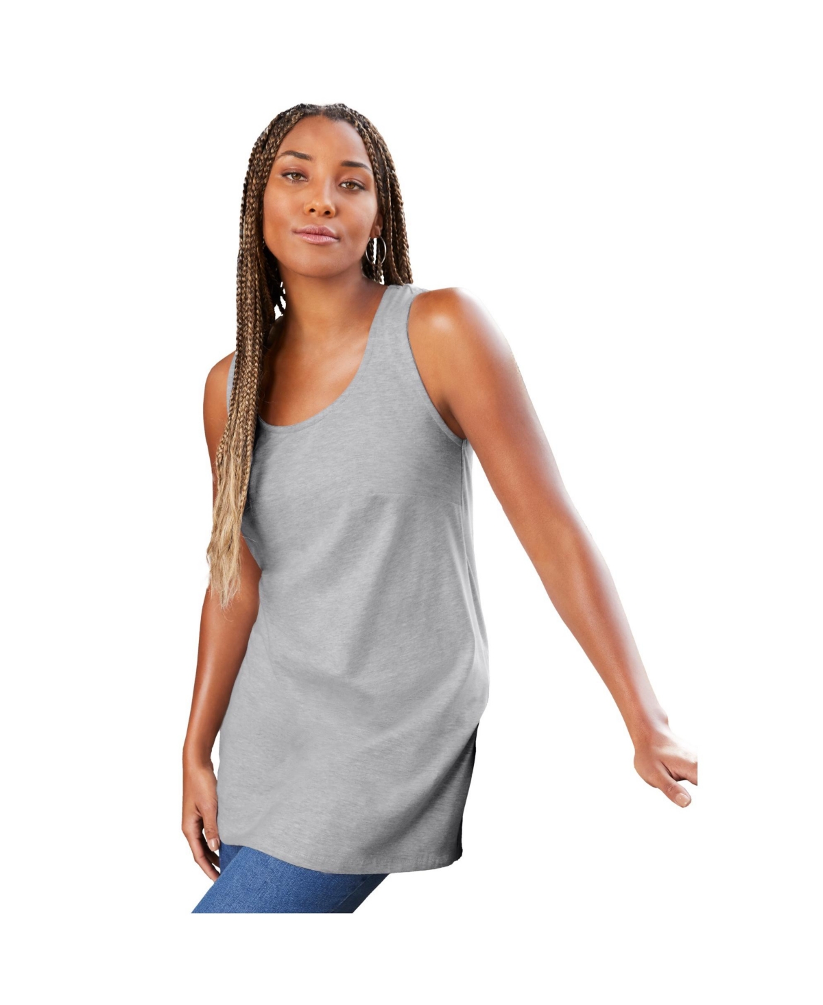 Plus Size June + Vie Scoopneck One + Only Tunic Tank - Heather grey