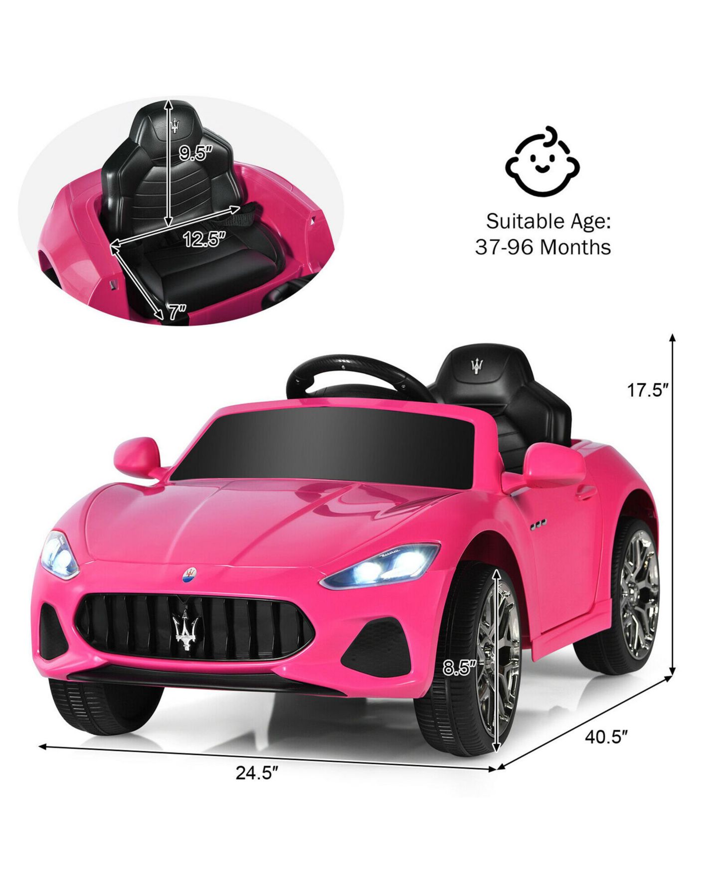 Детская игрушка Gymax 12V Kids Ride On Car Maserati GranCabrio with Remote Control, 66 lbs, Ages 3-8, цвет: Чёрный — фото 2