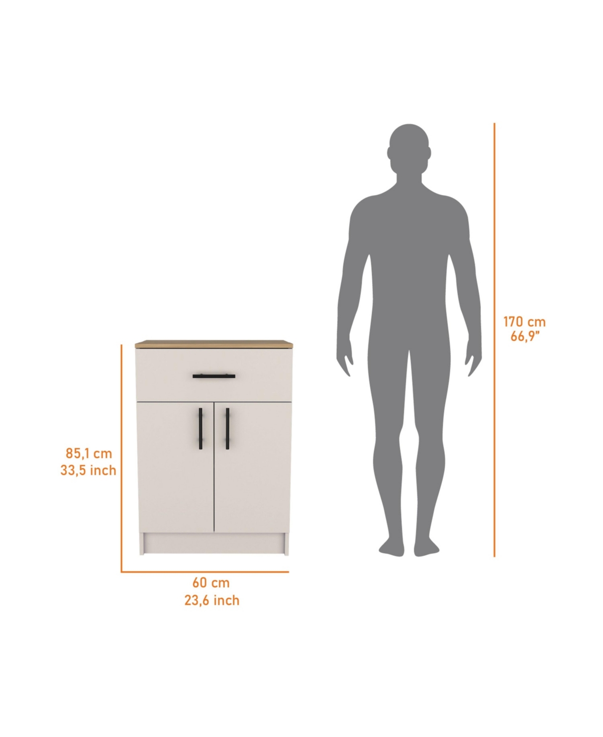 Fm Furniture Cope kitchen Pantry in melamine with 2 doors and 1 drawer, natural Oak - Ivory/natural oak