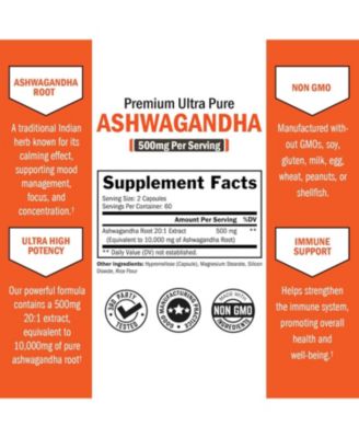 Ashwagandha Supplements - Extra Strength Ashwagandha Capsules with 500mg 20 to 1 Root Extract Equivalent to 10,000mg Ashwaganda Powder - Stress Relief Supplement - Non-GMO, 120ct
