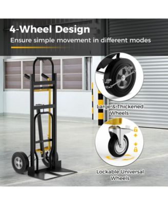 3-in-1 Convertible Hand Truck Metal Dolly Cart with 4 Rubber Wheels for Transport-Black