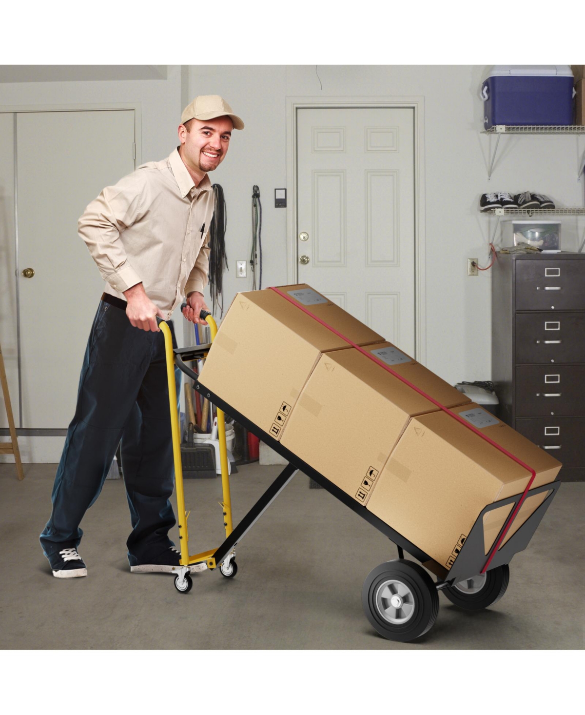 Sugift 3-in-1 Convertible Hand Truck Metal Dolly Cart with 4 Rubber Wheels for Transport-Black