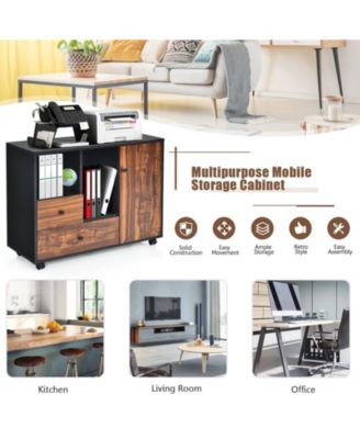 Mobile Filing Cabinet 2 Drawers with Open Shelves