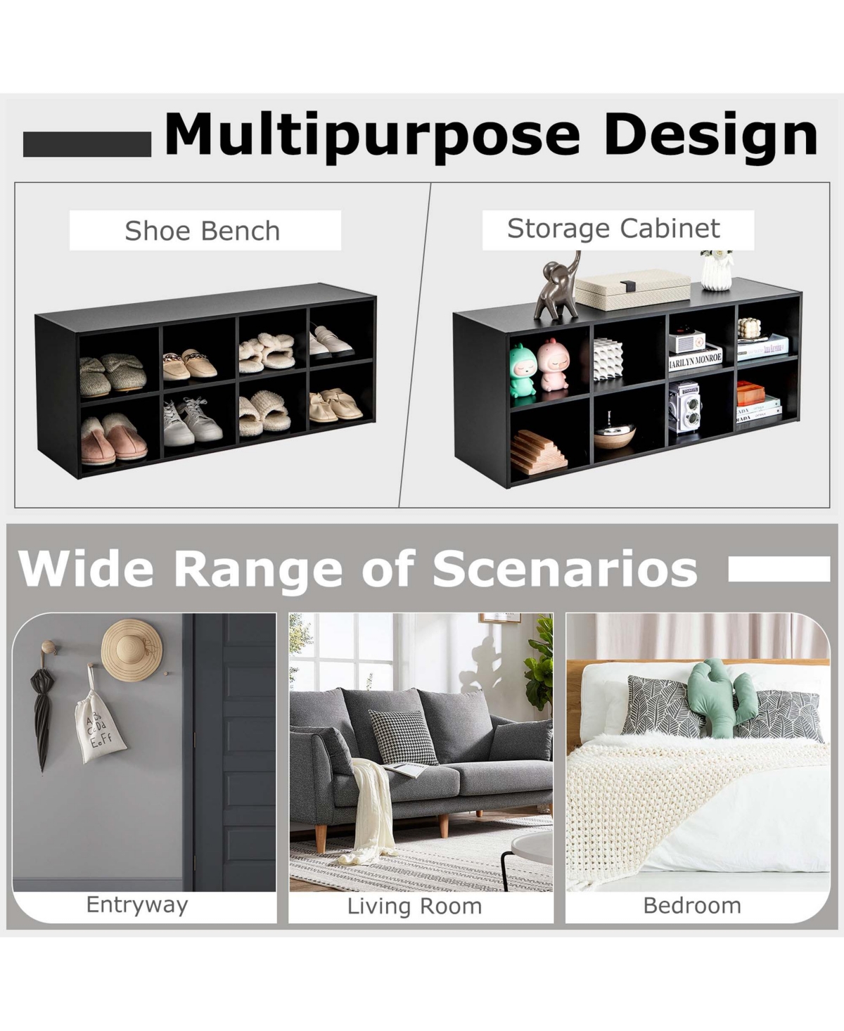 Costway 8 Cubbies Shoe Bench with 500 Lbs Weight Capacity Cubby Shoe Rack Storage Cabinet