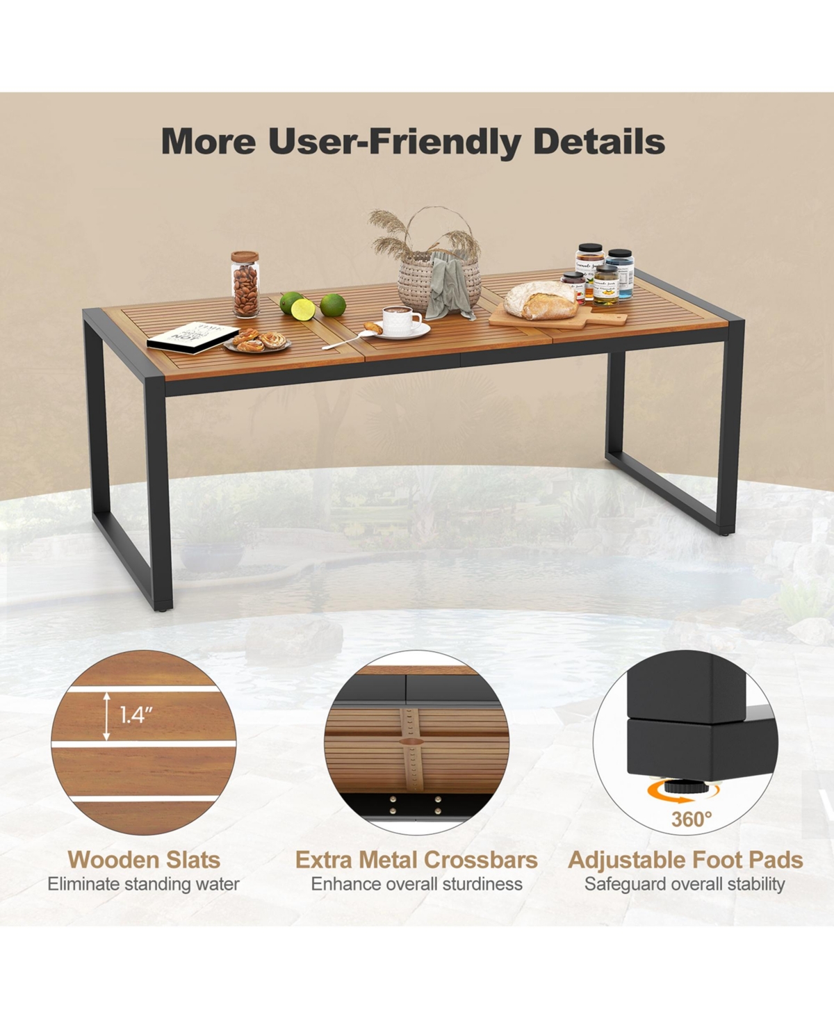 Costway 9 Pieces Patio Rattan Dining Set with Acacia Wood Table, Umbrella Hole