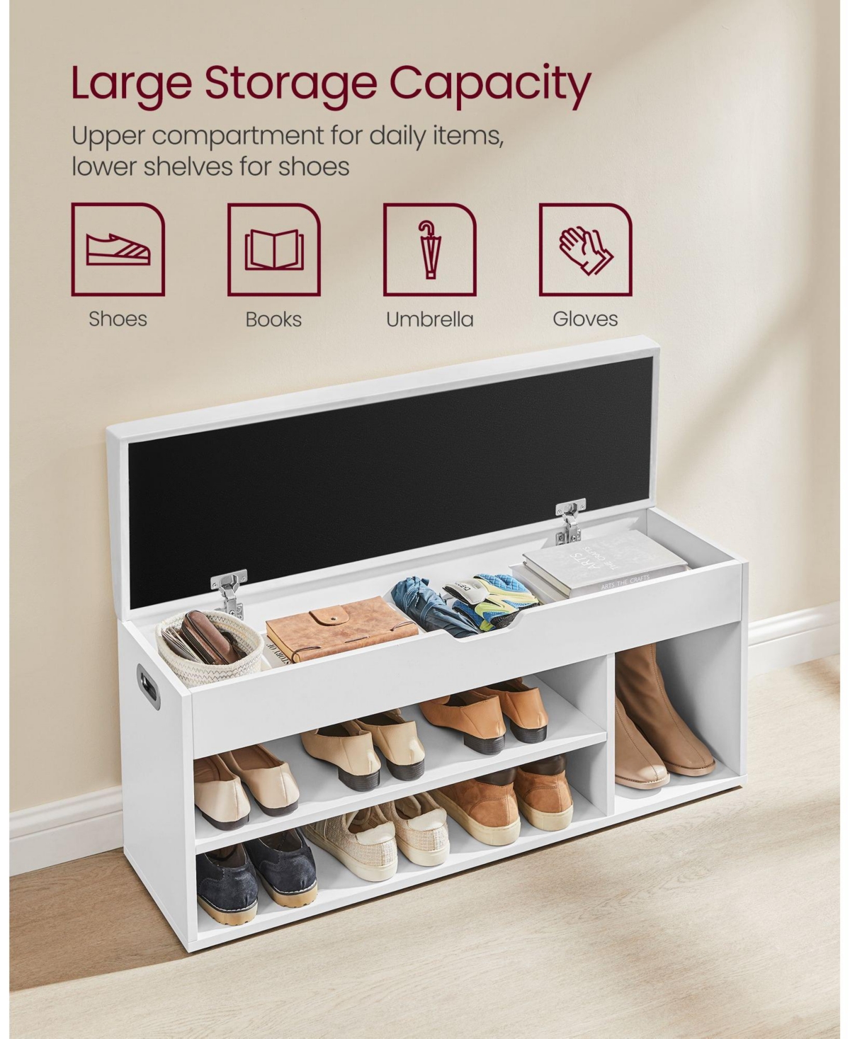 Slickblue Storage Bench with Cushion for Stylish Seating and Functional Storage